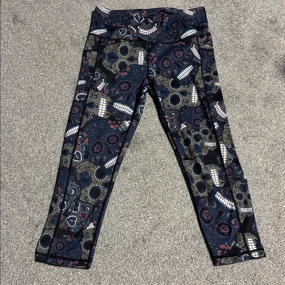 Constantly Varied Gear Floral Skull Leggings - Blue and Pink